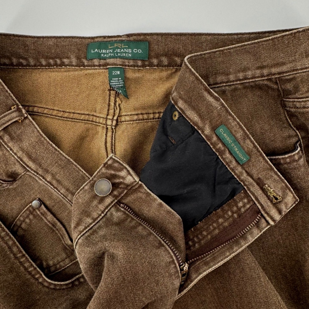 Ralph Lauren Jean Co Women 22W Brown Classic Straight Leg Jean High Rise Stretch - Picture 4 of 8